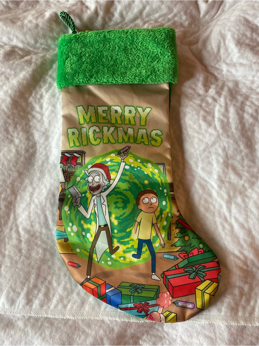 Rick and Morty 'Merry Rickmas' Green-Accent Holiday Stocking